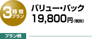 3時間プラン　バリュー・パック　19,800円（税別）